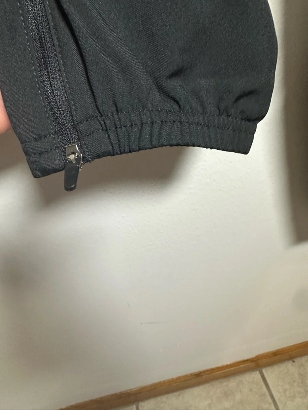 Nike Black Athletic Dri FIT Joggers with White Swoosh medium men’s zip bottoms